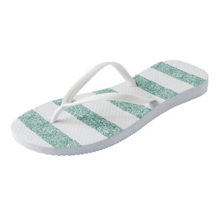 Blue- Green Glitter Stripes Flip Flops