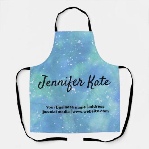 blue green glitter watercolor add your name logo apron