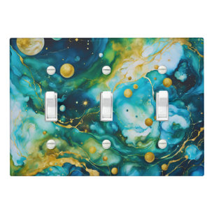 Blue Green Gold Alcohol Ink Cosmos Light Switch Cover