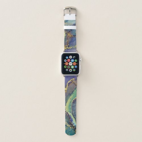 Blue Green Gold Alcohol Ink Liquid Abstract Art Apple Watch Band