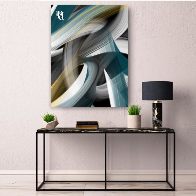 Blue Green Gold Black White Gray Abstract  Canvas Print (Creator Uploaded)