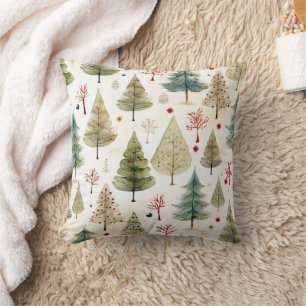 Blue Green Gold Christmas Tree Pattern Throw Pillow