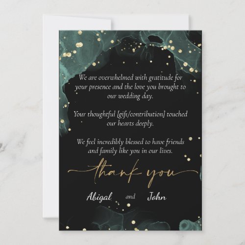 Blue green gold elegant wedding  thank you card