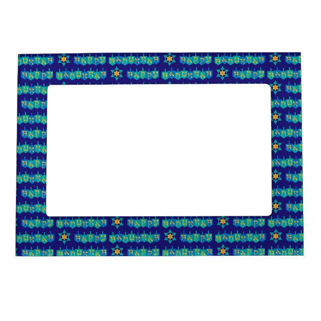 BLUE GREEN GOLD HANUKKAH DREIDELS MAGNETIC FRAME (Front)
