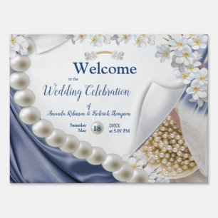 Blue,Green,Gold,Ivory Silk & Pearls Wedding Event Sign
