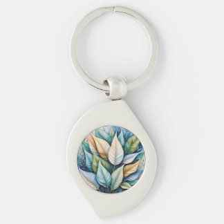 Blue Green gold latte Leaves Keychain