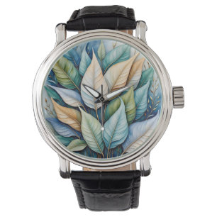 Blue Green gold latte Leaves Watch