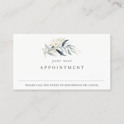 Blue Green Gold Leafy Botanical Floral Appointment Business Card