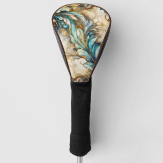 Blue Green Gold Leafy Garden Floral Paisley Motif Golf Head Cover