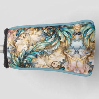 Blue Green Gold Leafy Garden Floral Paisley Motif Golf Head Cover