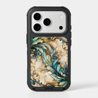 Blue Green Gold Leafy Garden Floral Paisley Motif iPhone 17 Pro Case