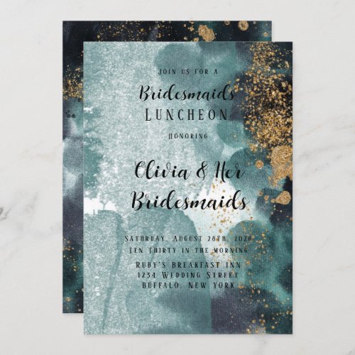 Blue Green Gold Paint Agate Bridesmaids Luncheon Invitation