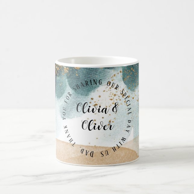 Blue Green Gold Paint Agate Wedding Thank You Dad Coffee Mug (Center)