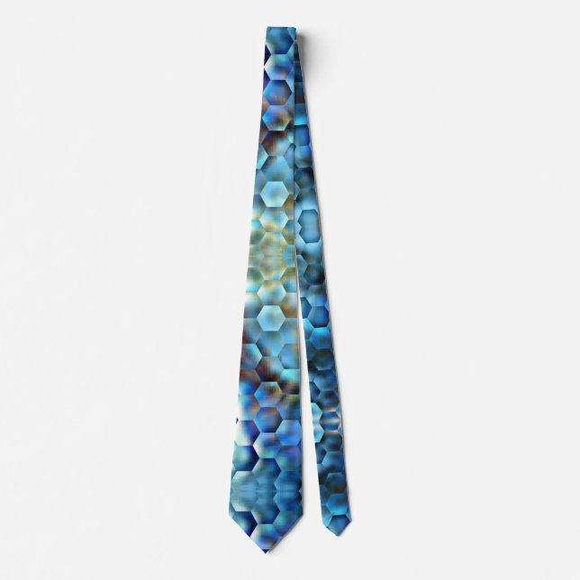 blue green gold purple abstract honeycomb neck tie (Front)