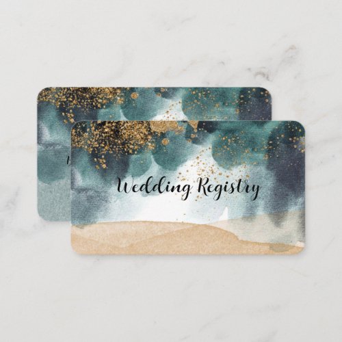 Blue Green Gold Watercolor Agate Wedding Registry Business Card