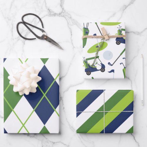 Blue  Green Golf Argyle Stripes Gift Wrap Sheets
