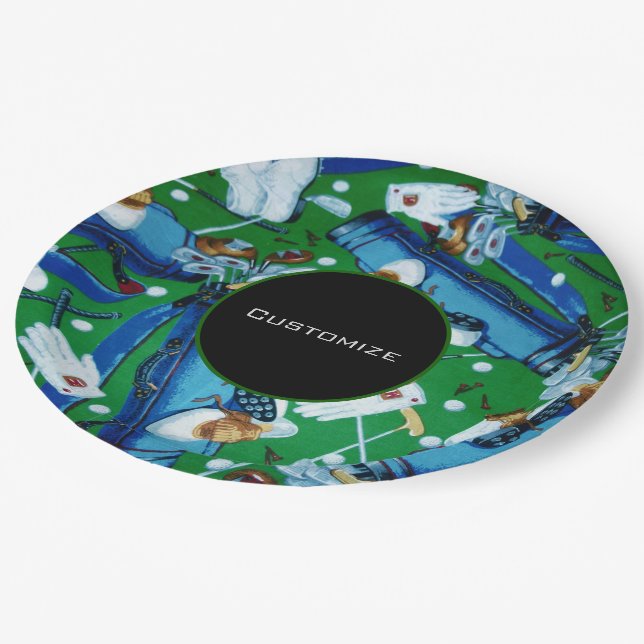 Blue & Green Golfing Paper Plates (Angled)
