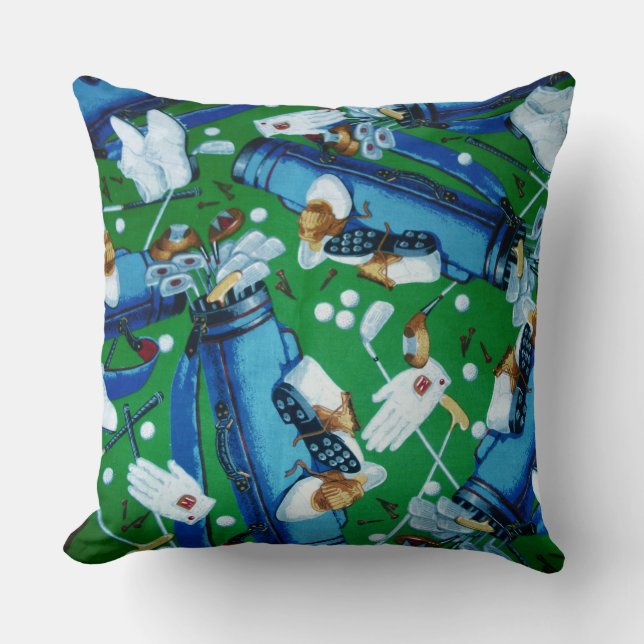 Blue & Green Golfing Throw Pillow (Front)