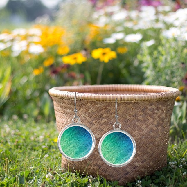 Blue Green Gradient Abstract Ocean Wave Drop Earrings (Creator Uploaded)