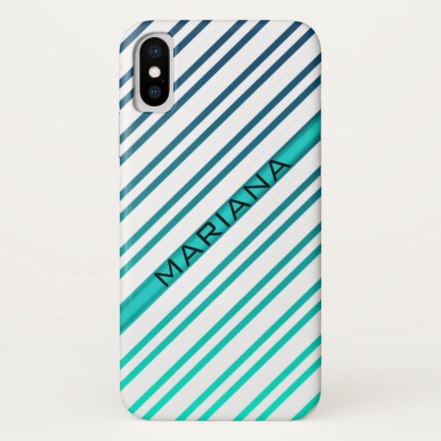 Blue Green Gradient Background White Stripes Case-Mate iPhone Case (Back)