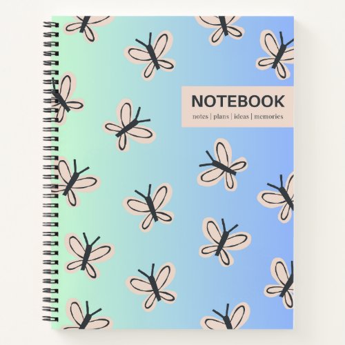 Blue green gradient butterflies design notebook