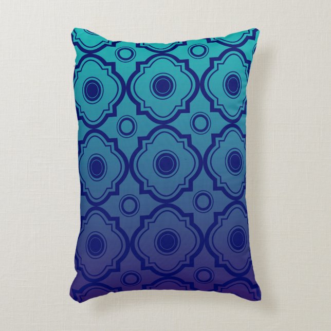 Blue Green Gradient Geometric Quatrefoil Decorative Pillow (Front(Vertical))
