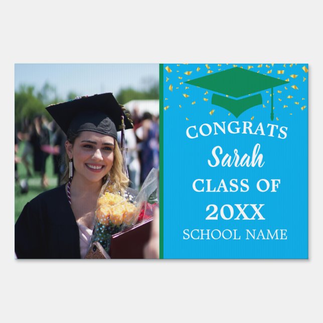 Blue & Green Graduation Photo Class Of 2023 Sign (Front)