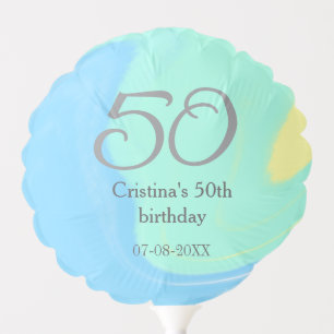 Blue green gray 50th birthday add name date retro balloon
