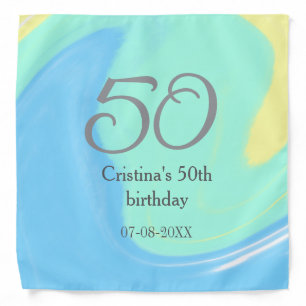 Blue green gray 50th birthday add name date retro bandana