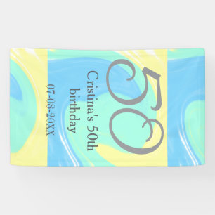 Blue green gray 50th birthday add name date retro banner