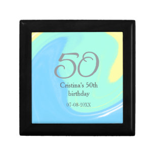 Blue green gray 50th birthday add name date retro gift box