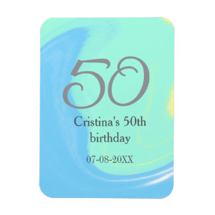 Blue green gray 50th birthday add name date retro magnet