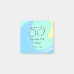 Blue green gray 50th birthday add name date retro post-it notes