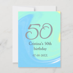 Blue green gray 50th birthday add name date retro postcard