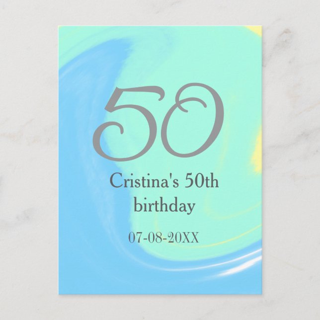 Blue green gray 50th birthday add name date retro postcard (Front)