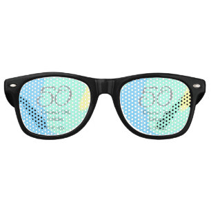 Blue green gray 50th birthday add name date retro sunglasses
