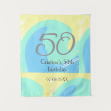 Blue green gray 50th birthday add name date retro