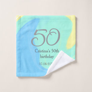 Blue green gray 50th birthday add name date retro wash cloth