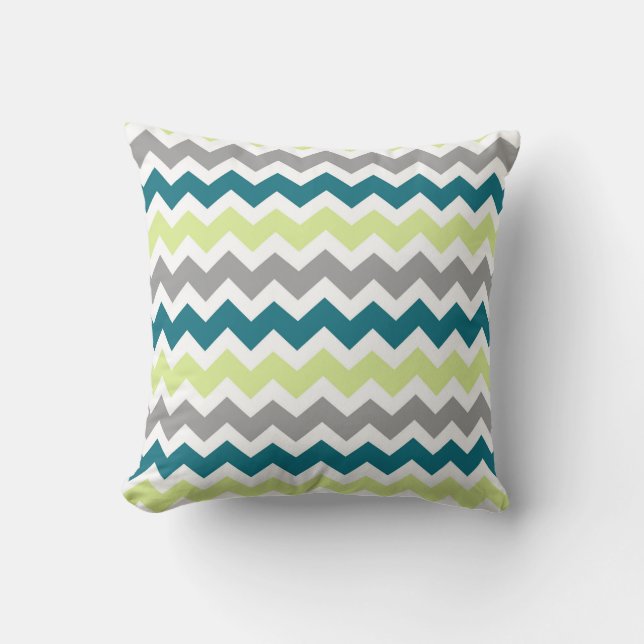 Blue Green Gray Chevron Decorative Pillow (Front)
