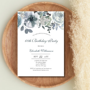 Blue Green Gray Floral Watercolor Birthday For her Invitation