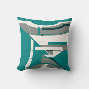 Blue-Green Gray White Curvy Geometric Abstract Throw Pillow