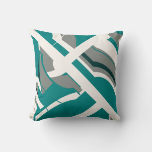 Blue-green Gray White Diagonal Geometric Design Throw Pillow
