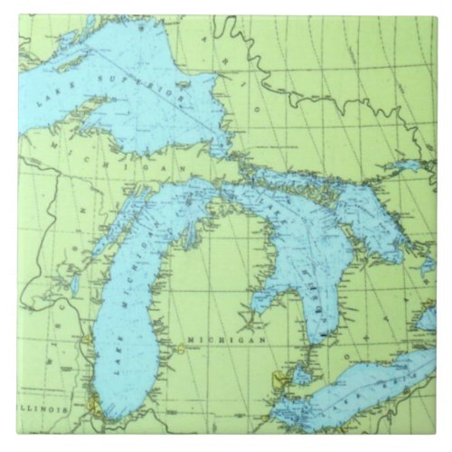 Blue  Green Great Lakes Map Ceramic Tile