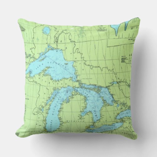 Blue  Green Great Lakes Map Throw Pillow