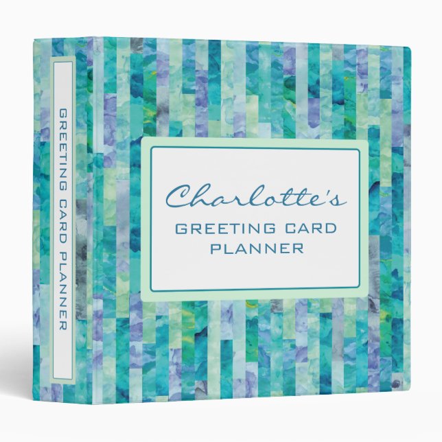 Blue Green Greeting Card Organizer or Any Use 3 Ring Binder (Front/Spine)