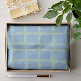 Blue Green Hand Painted Grid Pattern Tissue Paper