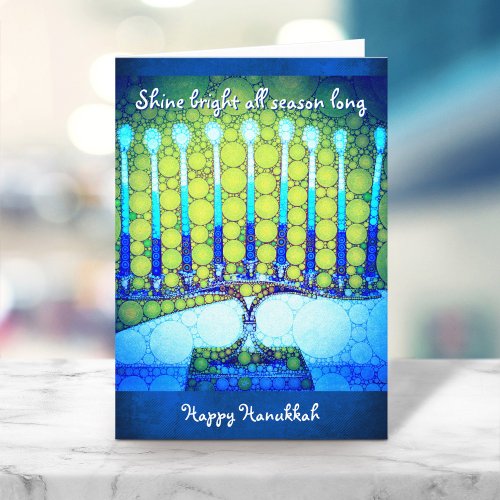 Blue Green Hanukkah Menorah Shine Bright Custom Holiday Card