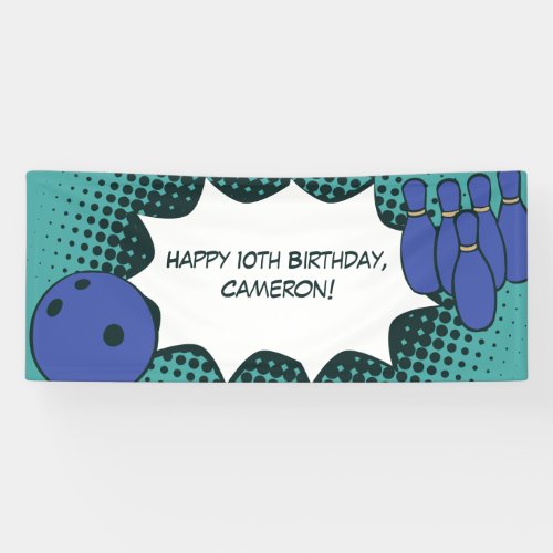 Blue_Green Happy 10th Birthday Bowling Party Banner