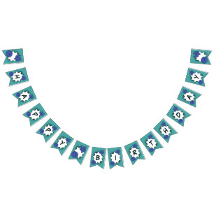 Blue-Green Happy Birthday Bowling Party Bunting Flags
