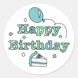 Blue Green Happy Birthday Classic Round Sticker